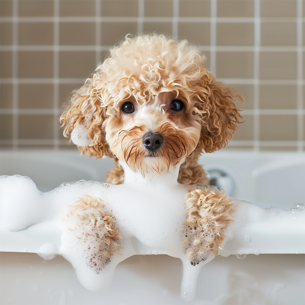 Poodle in a bathtub