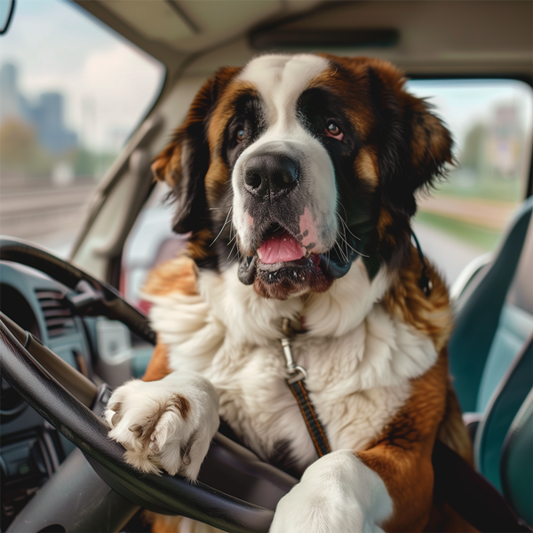 Saint Bernard in a van