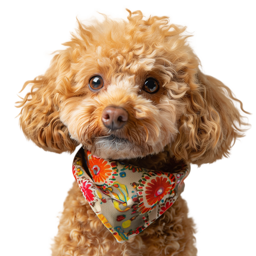 Toy poodle with a silk scarf